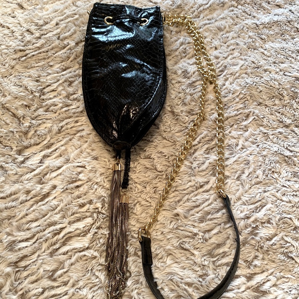 Cache Black Snakeskin Print Bucket Bag - image 1